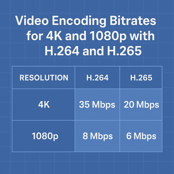 Video Encoding Bitrates for 4K and 1080p with H.264 and H.265